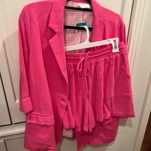 Allie Rose Pink Two Piece Linen Suit Set